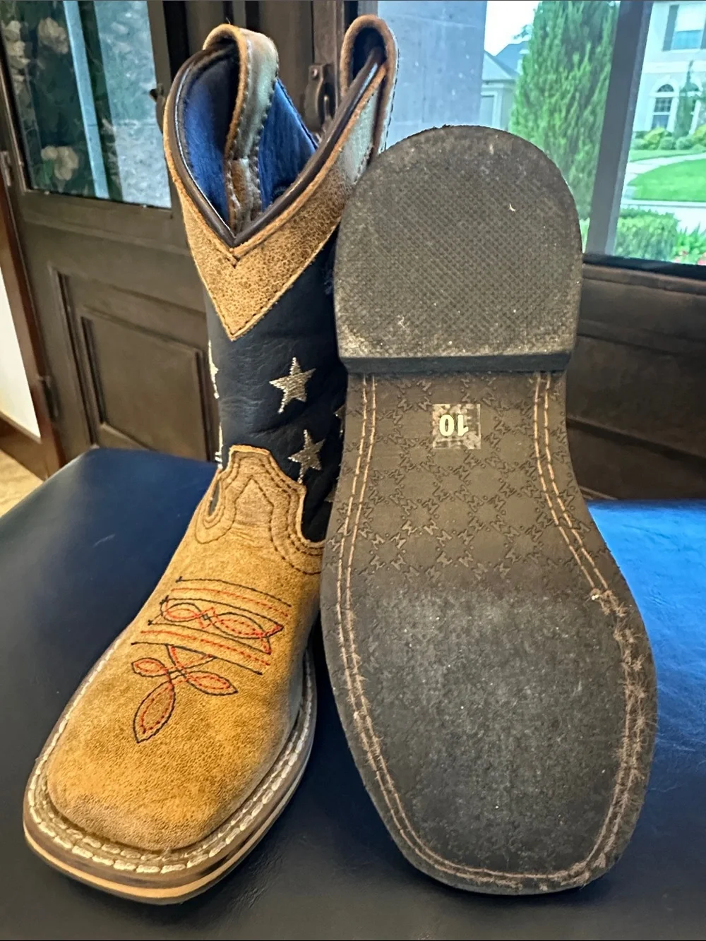 Kids American Flag Cowboy Boots - Tan & Navy